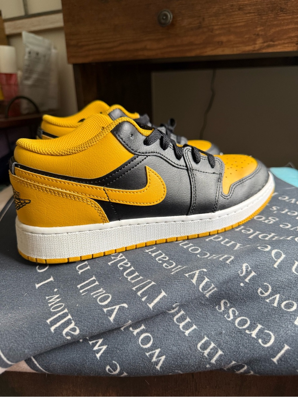 Jordan Kids Black and Yellow Low Top Sneakers - Bold Swoosh